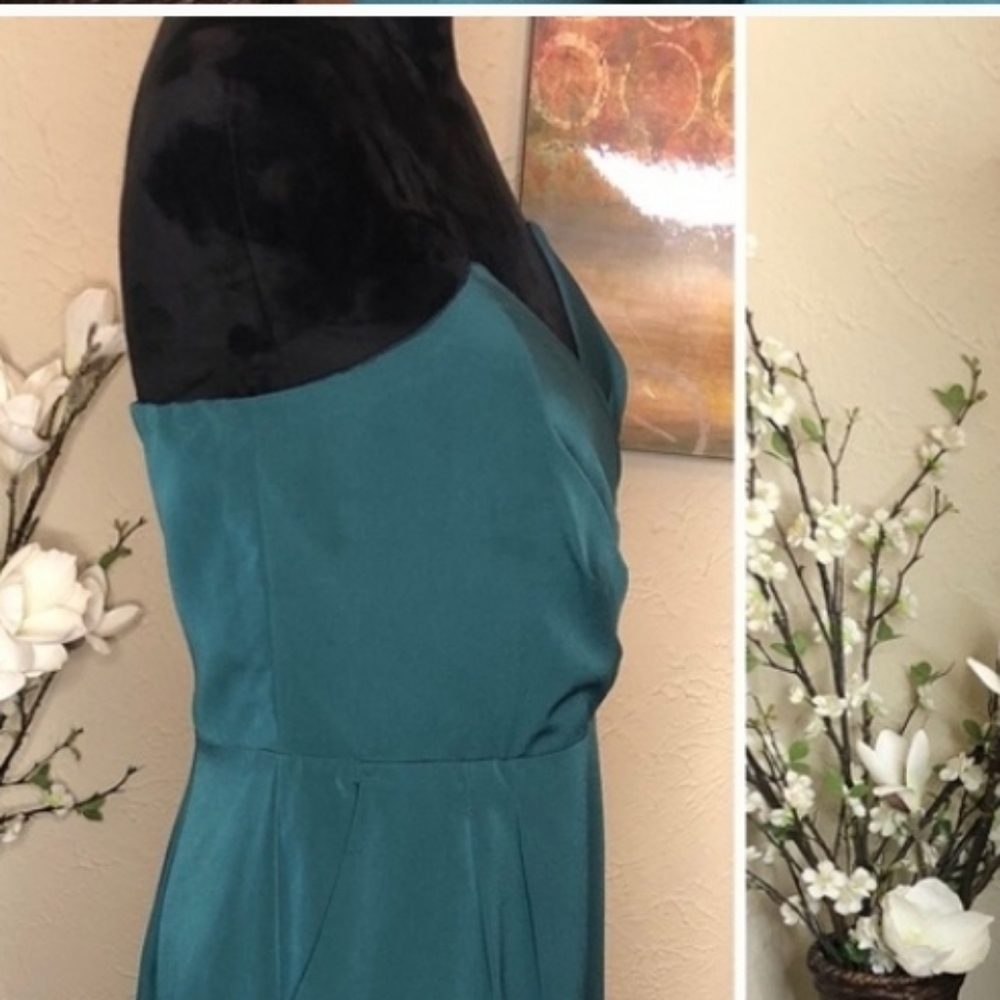 TAILORED::: EXPRESS DEEP TEAL SWEETHEART WIDE LEG/ CULOTTE/ JUMPSUIT - Picture 7 of 9